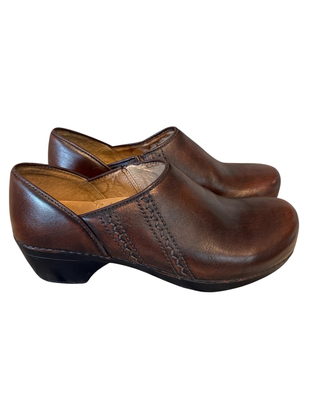 Dansko‎ Sienna Brown Leather Slip on Clogs Eur 41 US 10.5